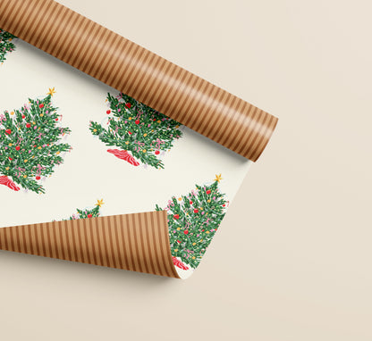 Christmas Tree and Toffee Stripe Double Sided Gift Wrap | Set of 3 Sheets