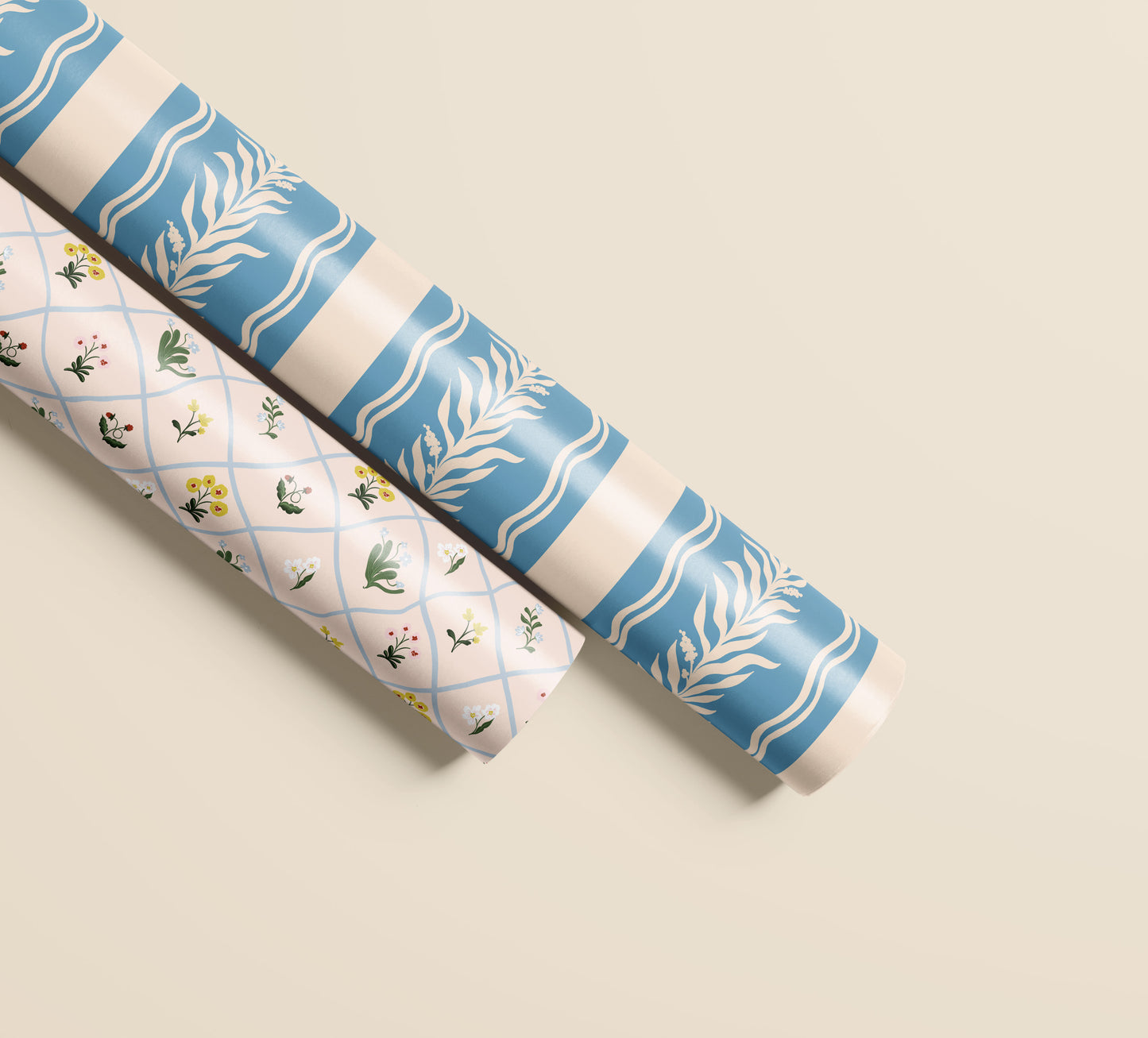 Floral Trellis and Blue Vine Stripe Double Sided Gift Wrap | Set of 3 Sheets