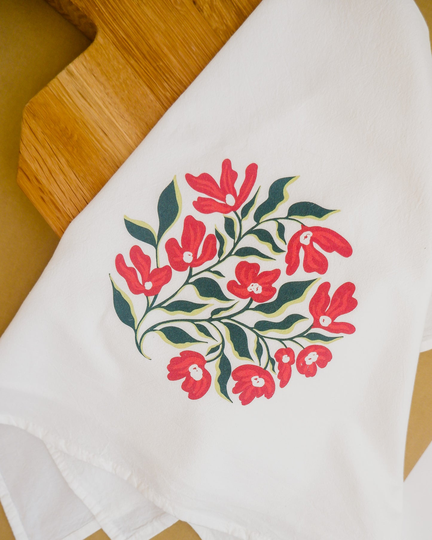 Red Floral Tea Towel
