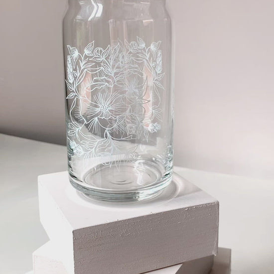 white peony design floral soda can glass