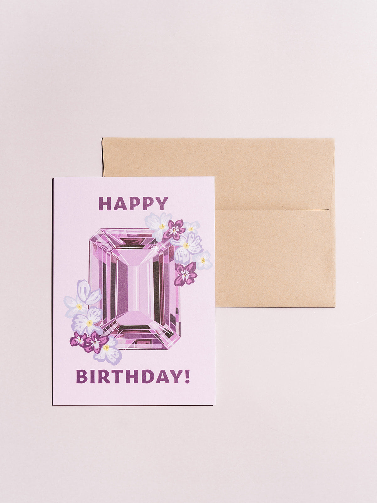february amethyst birthstone gemstone birthday card with kraft envelope