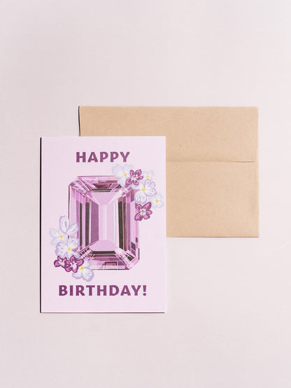 february amethyst birthstone gemstone birthday card with kraft envelope