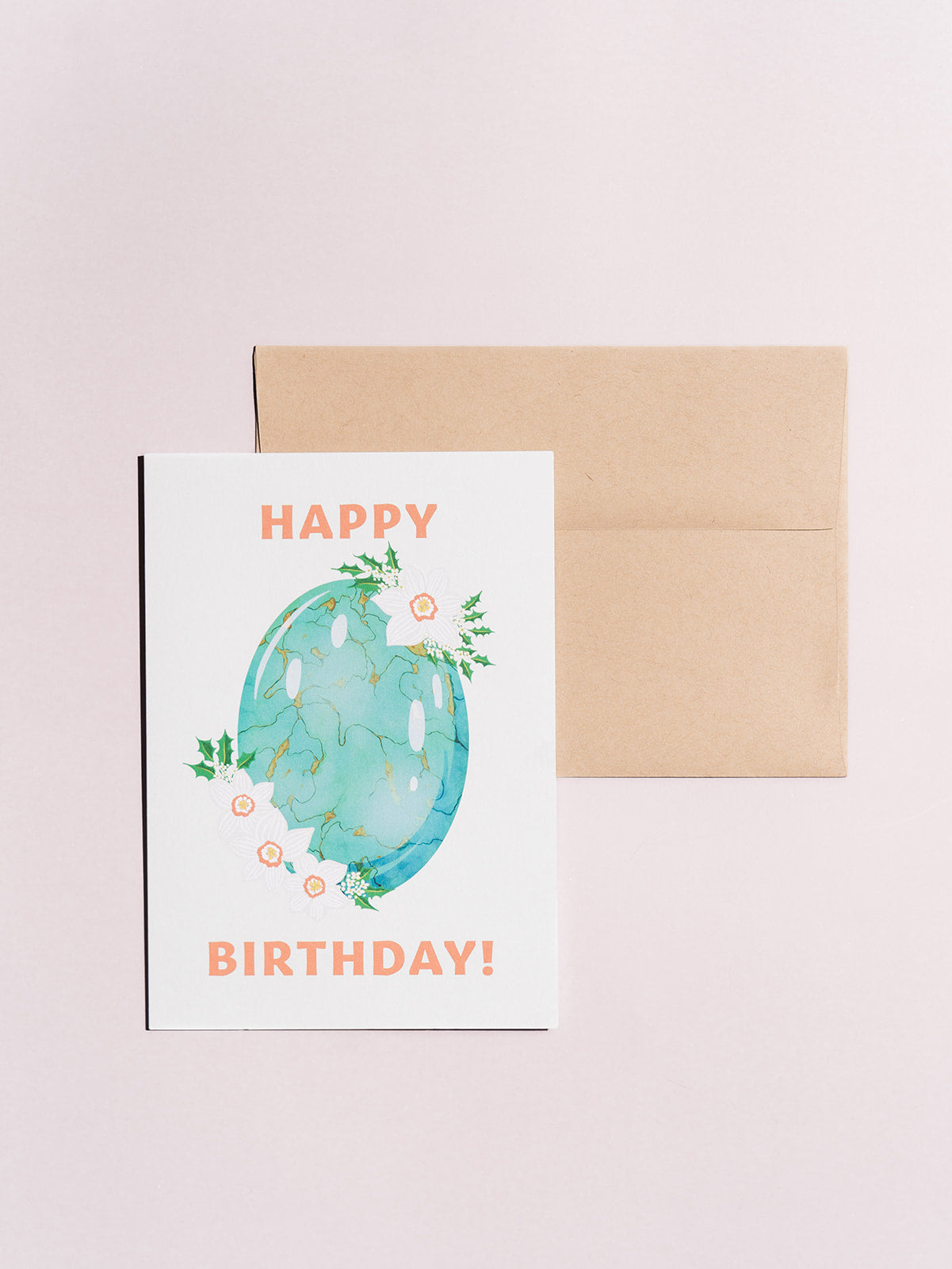 december turquoise narcissus birthstone gem stone birthday card with kraft envelope