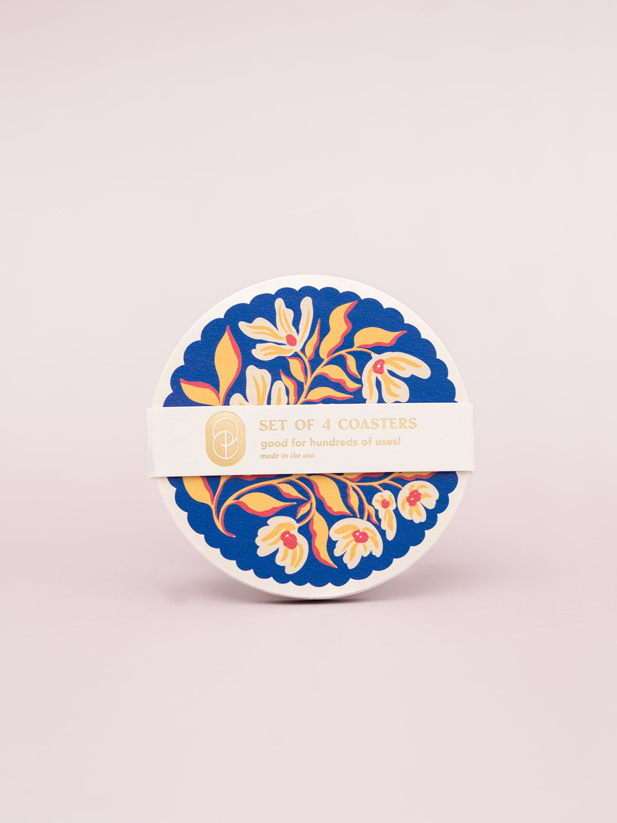 blue floral scalloped pattern reusable coasters