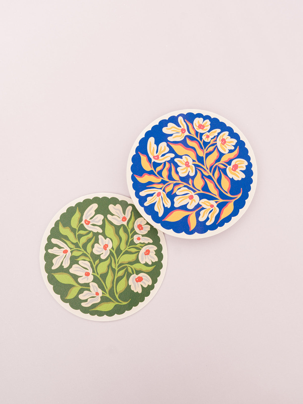 blue floral scalloped pattern reusable coasters