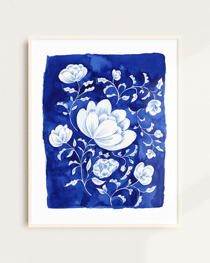 Delft Blue Floral Giclee Print