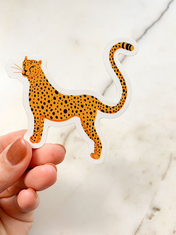 illustrated cheetah die cut sticker