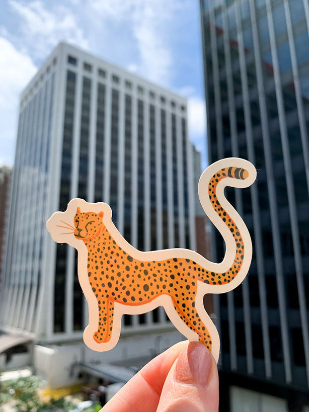 illustrated cheetah die cut sticker