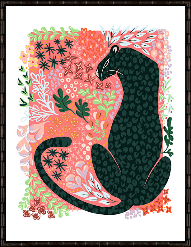 Floral Jaguar Whimsical Illustration Art Print