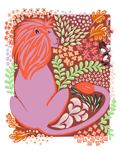 Floral Lion Whimsical Illustration Art Print