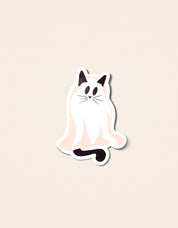 Ghost cat illustrated Halloween sticker in spooky costume