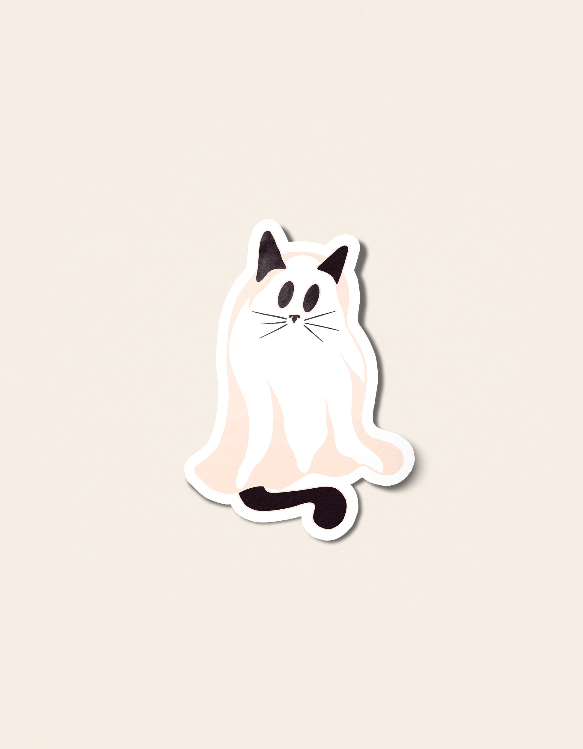 Ghost cat illustrated Halloween sticker in spooky costume