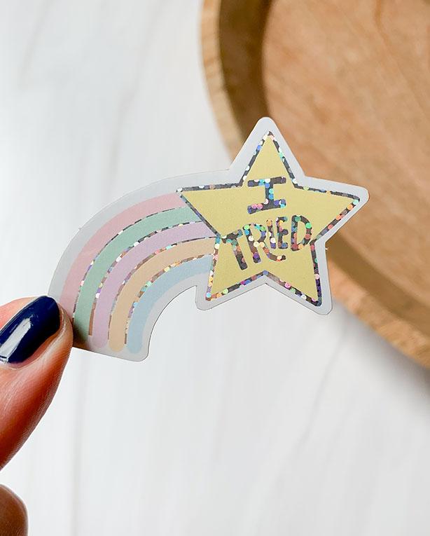 I Tried Shooting Star Glitter Sticker