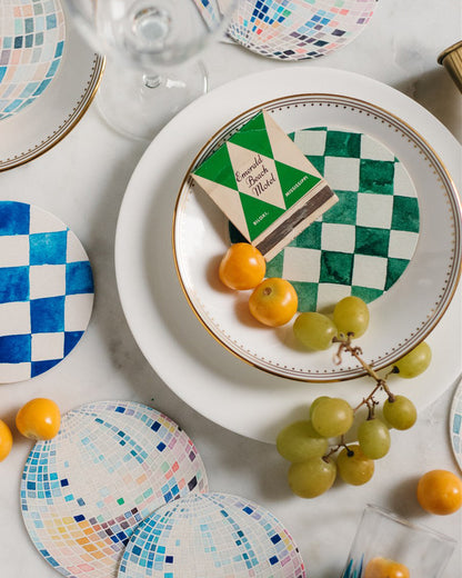 Green Checkered Reusable Chipboard Coasters - Set of Four
