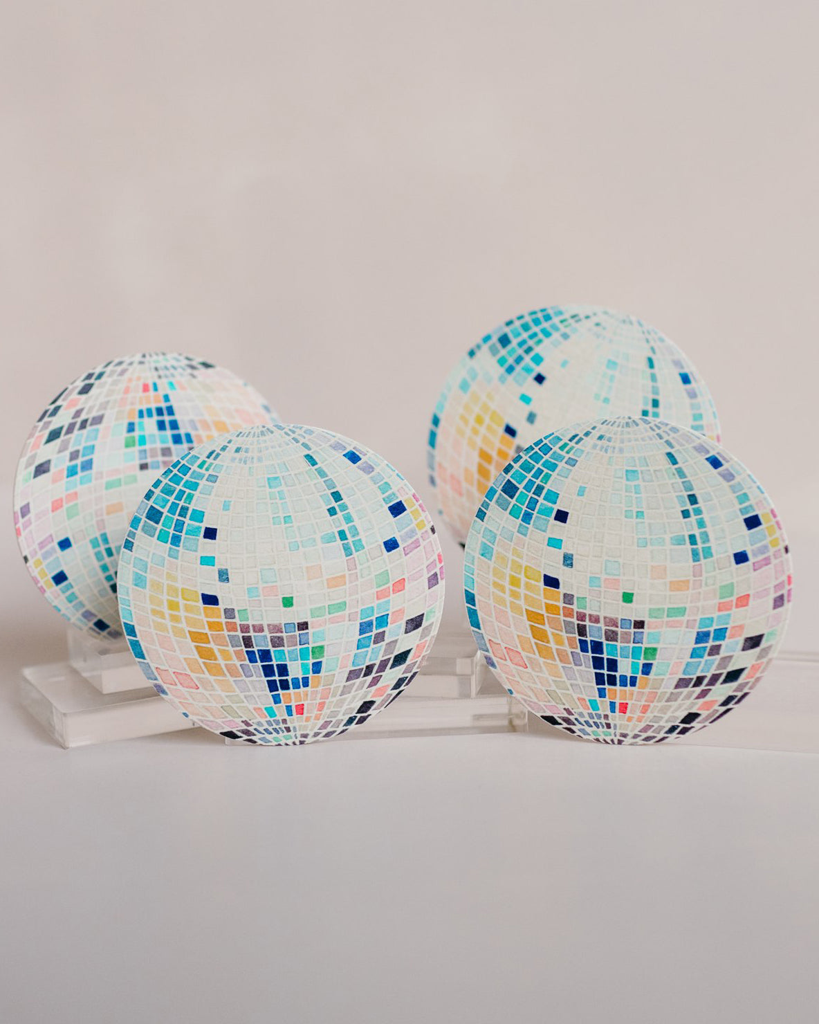 Rainbow Disco Ball Reusable Chipboard Coasters - Set of Four