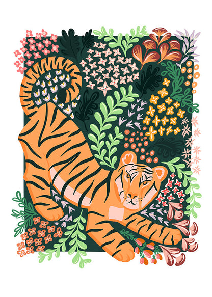 Floral Tiger Whimsical Illustration Art Print